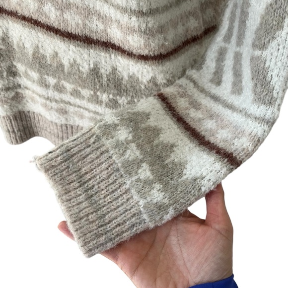 Knox Rose Aztec fair isle button pullover sweater taupe white black S - Picture 8 of 11